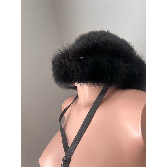 Vintage Betmar New York Paris Bubble Brim BLACK Mink Fur Hat Women Leather trim - Picture 1 of 13